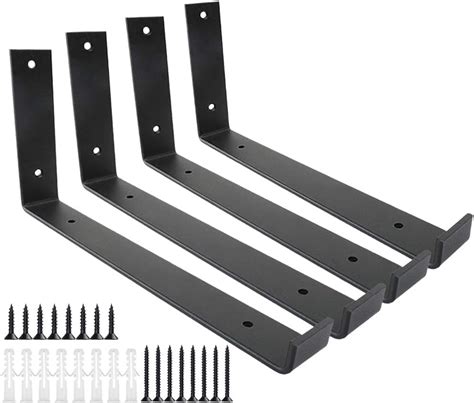 Shelf Brackets 12 Inch 4PCS Heavy Duty Black Wall Bracket With Lip For