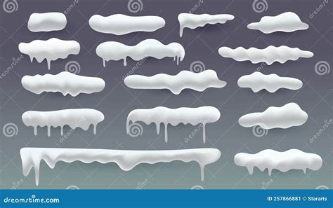 Set Of Realistic Snowfall Caps Elements For Xmas Design Vector Stock