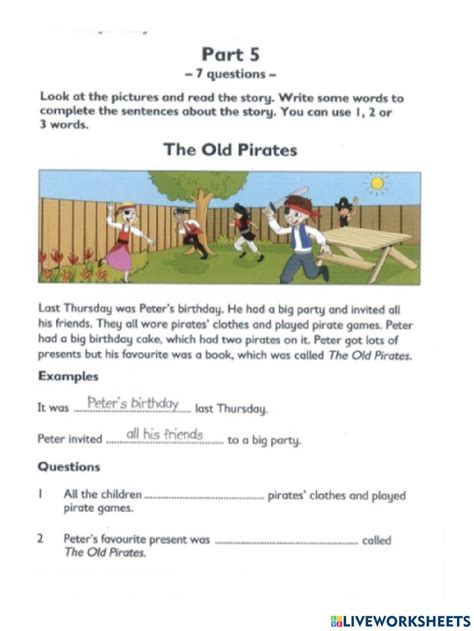 Movers Test 3 Reading And Writing Part 5 Online Exercise For Live Worksheets