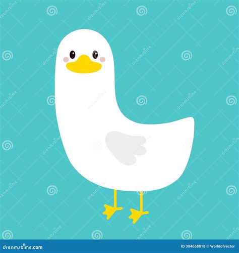 Goose Duck Icon Standing Funny Face Head White Bird Yellow Beak