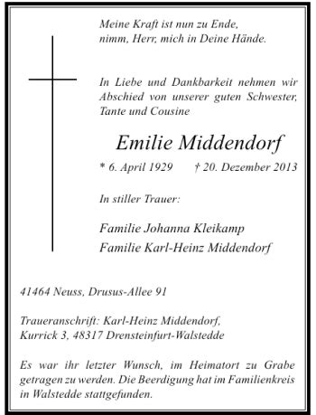 Alle Traueranzeigen für Emilie Middendorf trauer rp online de