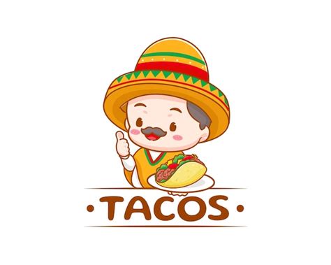 Chef Avec Illustration De Dessin Animé De Logo De Tacos Cuisine De Rue