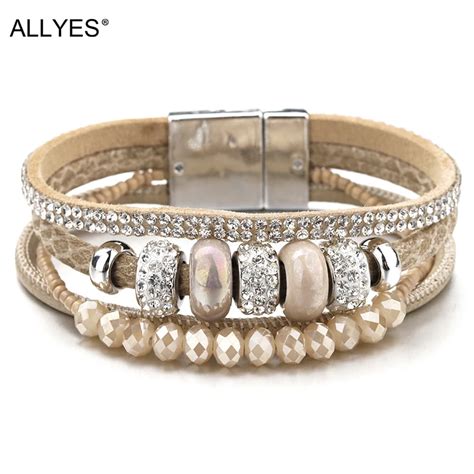 Allyes Bracelets En Cuir Et Perles En C Ramique Pour Femmes Cha Ne