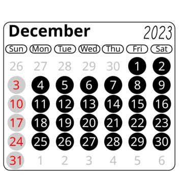 Calendrier Noir Minimaliste De Décembre 2023 PNG Calendrier Décembre