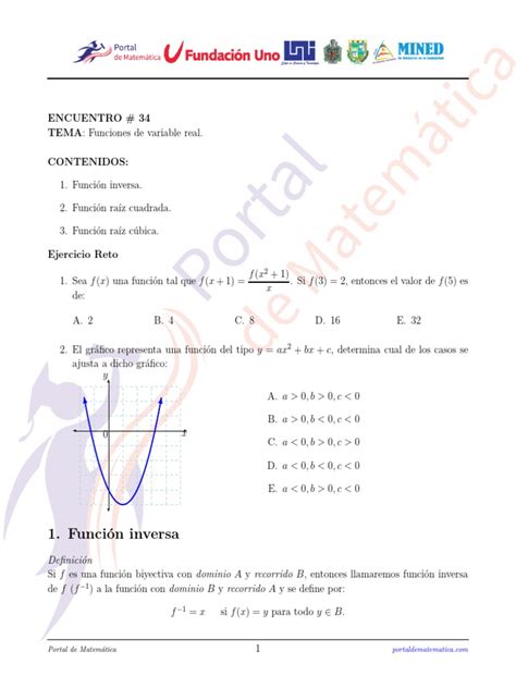 Clase 34 Función Inversa Función Raíz Cuadrada Y Cúbica Pdf