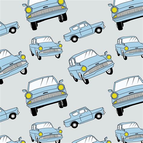 Seamless Pattern With Magical Flying Car In Monochrome Style Hand