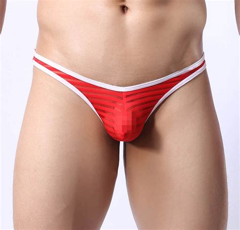 Update Men S Mesh Striped Thong Spun Yarn Bikini Thong Underwear Pouch T Back Pants G String MU1961