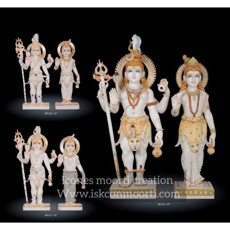 Painted Hindu White Marble Shiv Parivar Statue For Worship Size