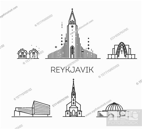 Reykjavik Architecture Line Skyline Illustration Linear Vector