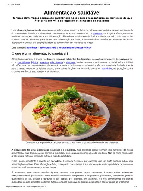 Alimentação Saudável: Dicas e Benefícios | PDF | Nutrientes | Alimentos