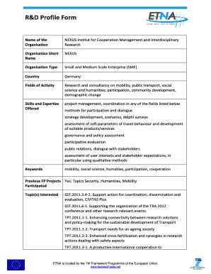 Fillable Online Eurosfaire Prd R D Profile Form Eurosfaire Prd Fr