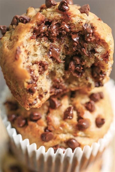 Chocolate Chip Muffins Stacked On Top Of Each Other