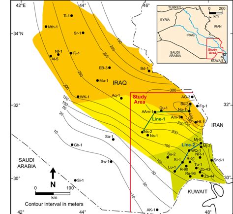 Map Showing The Isopach Of The Mishrif Formation In The Study Area