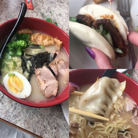 [i Ate] Pork Ramen With Crispy Tofu Pork And Napa Cabbage Dumplings And Pork Belly Buns With