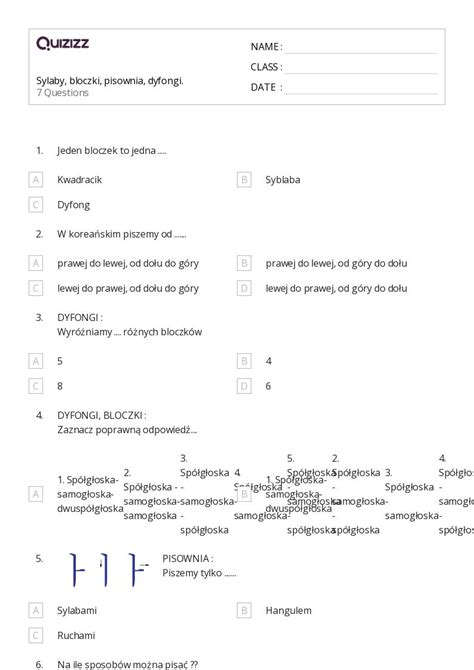 Ponad D Ugie Samog Oski Arkuszy Roboczych Dla Klasa W Quizizz