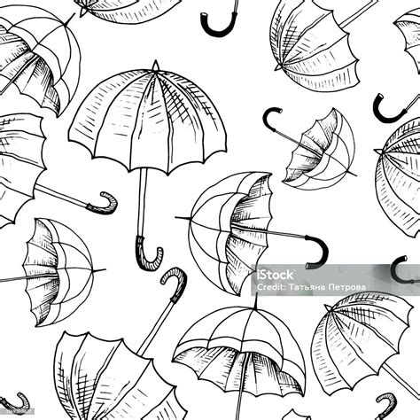 Umbrellas Seamless Sketch Pattern Black Hand Drawn Umbrellas Without Background Wallpaper