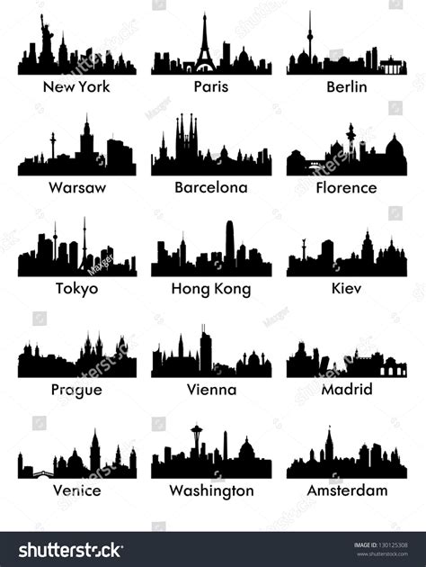 City Skyline Silhouettes Stock Vector 130125308 Shutterstock