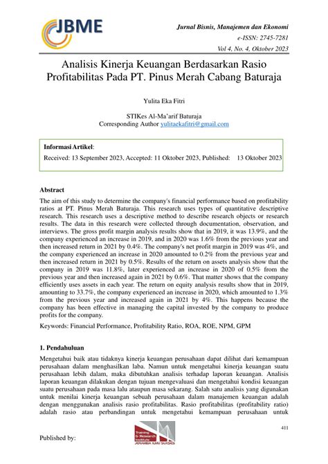 PDF Analisis Kinerja Keuangan Berdasarkan Rasio Profitabilitas Pada
