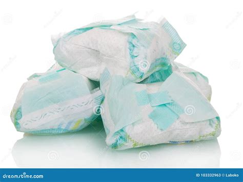 Used Disposable Diapers Close Up Isolated On White Stock Image Image