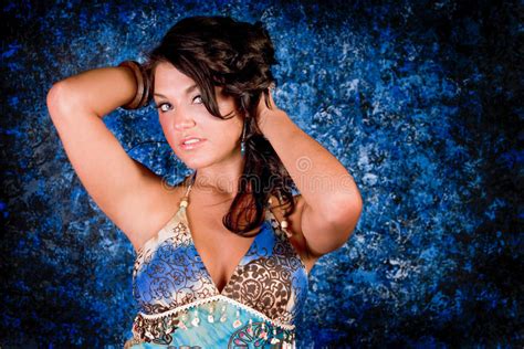 Brunette Model In Blue Stock Image Image Of Brunette 5953839