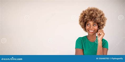 Smiling Beautiful Dark Skinned Woman With Afro Hairstyle Stock Image