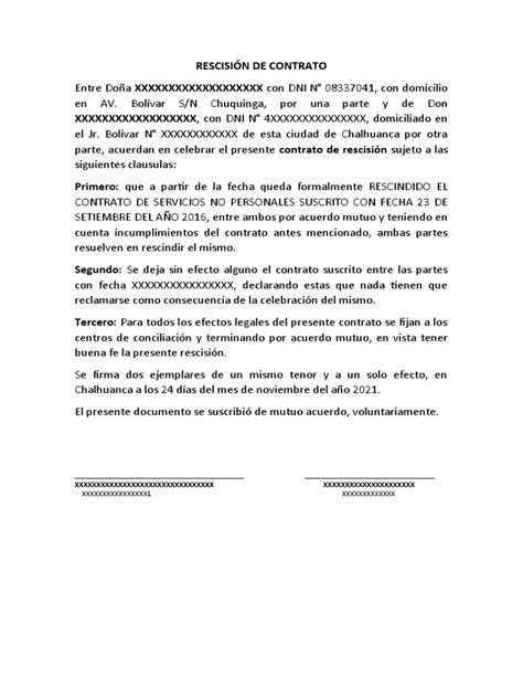 Modelo De Rescisión De Contrato Pdf