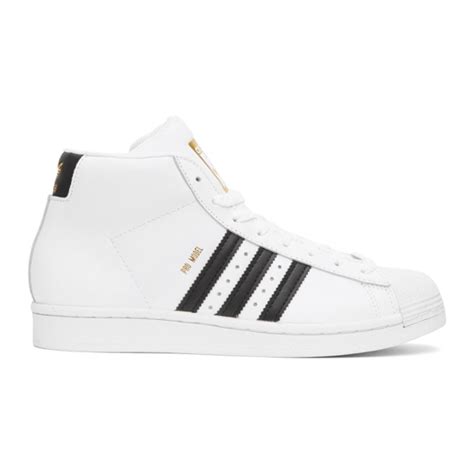 Adidas Originals Pro Model Hi Top Sneakers In White Leather In Whtblk