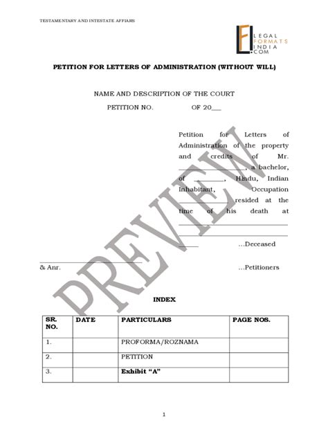 Fillable Online Sample Petition For Letters Testamentary Involving The