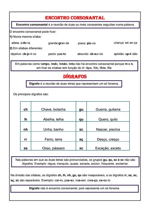 Qual A Diferença Entre Encontro Consonantal E Dígrafos