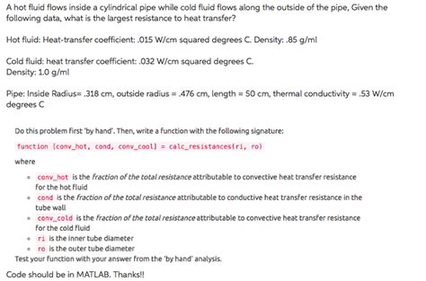 Solved A Hot Fluid Flows Inside A Cylindrical Pipe While Chegg
