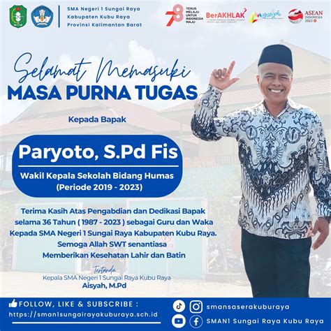 Selamat Atas Purna Tugas Pak Paryoto S Pd Fis Sman Sungai Raya