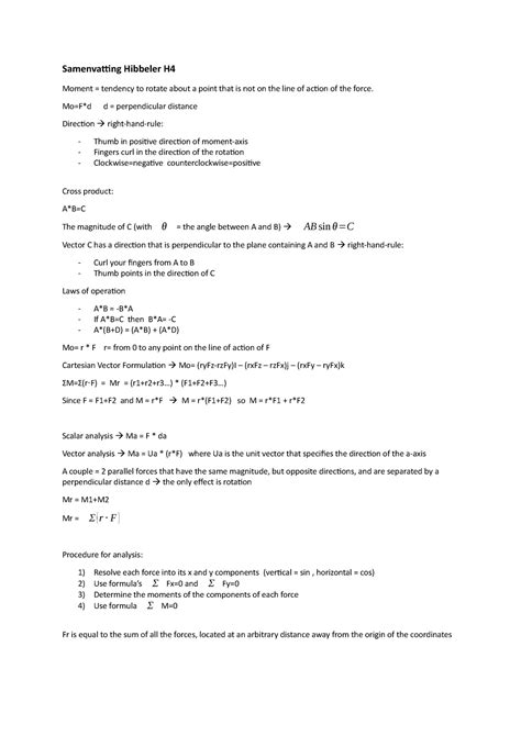 Samenvatting Hibbeler H4 6 Samenvatting Hibbeler H Moment Tendency