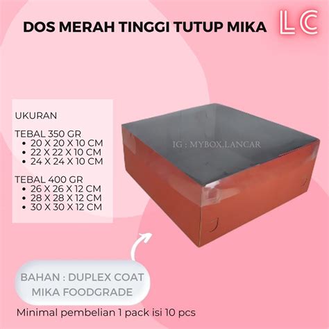 Jual Lembar Kotak Kue Merah Tutup Mika X X Cm Dus Dos