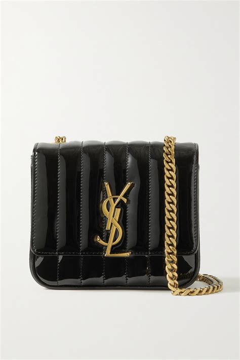 Saint Laurent Vicky Small Quilted Patent Leather Shoulder Bag In Black