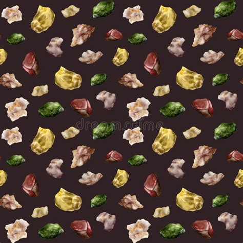 Watercolor Dark Brown Gemstones Seamless Pattern Hand Drawn Abstract