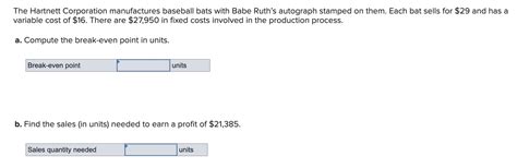 Solved The Hartnett Corporation Manufactures Baseball Bats Chegg