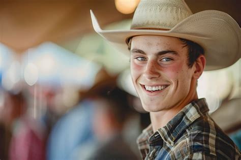 Premium Photo Smiling Man Wearing Cowboy Hat