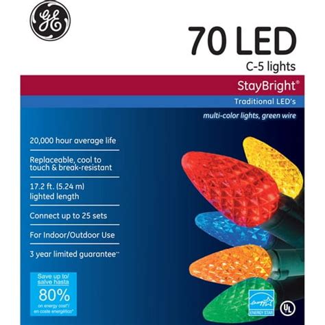 Ge Staybright Led C5 Multi Color Christmas Lights 70 Count Walmart