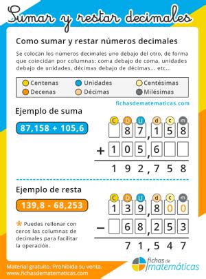 Sumas y restas con decimales Fichas de matemáticas