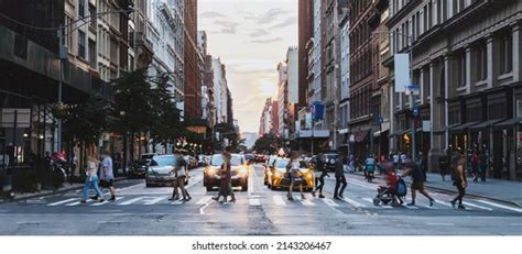 Busy Street Scene Crowds People Walking Stock Photo