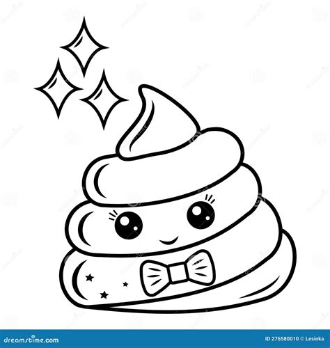 Cute Character Poop Kawaii Black Outline Vector Isolated Illustration