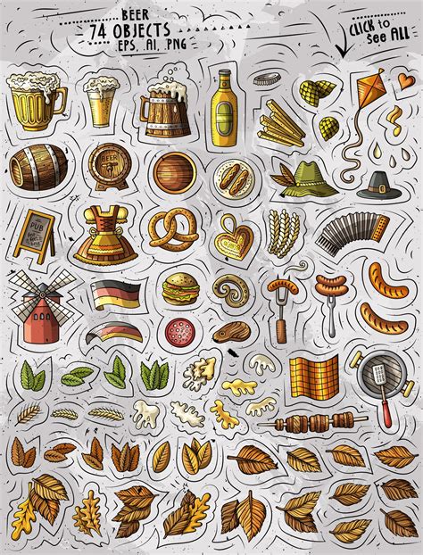 BEER Vector Clipart, Oktoberfest Cartoon PNG Set, Beer Fest Doodles Clip Art, Oktoberfest Vector ...