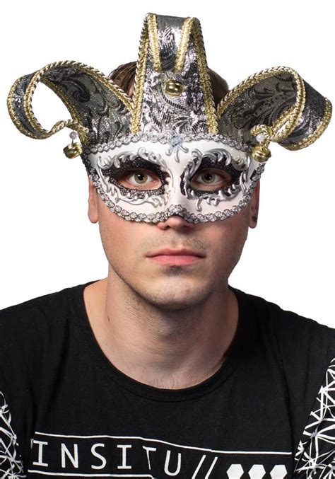 Silver And White Venetian Jester Mask Jester Mens Masquerade Mask