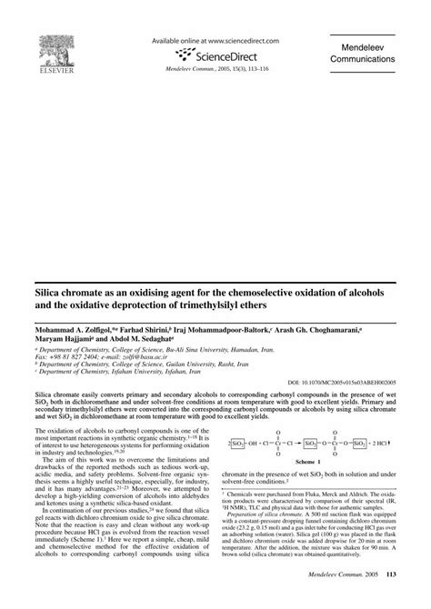 PDF Silica Chromate As An Oxidising Agent For The Chemoselective