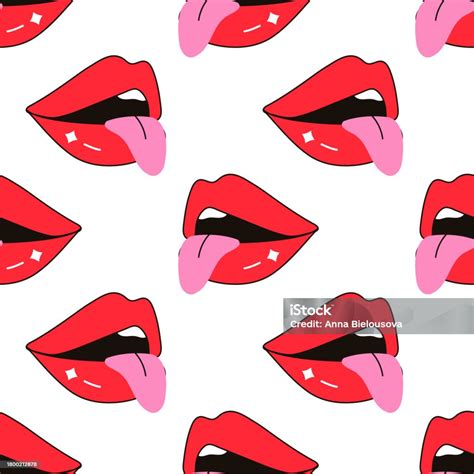 Seamless Pattern Kiss Love Vampire Bite Lips And Tongue Stock Illustration Download Image Now