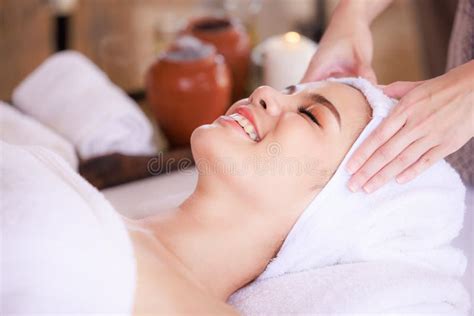 Close Up Beautiful Young Asian Woman Lying Relaxing In The Spa Salon