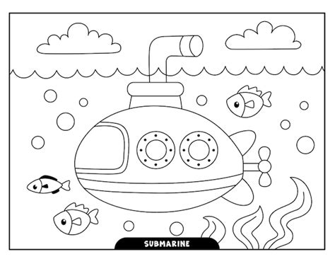 Coloriages De Sous Marins Pour Les Enfants Vecteur Premium