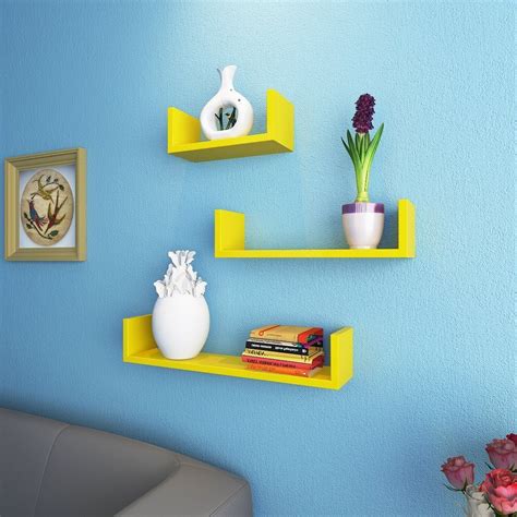 Decorative Wall Shelves Set Of U Shape Floating Wall Shelf Yellow