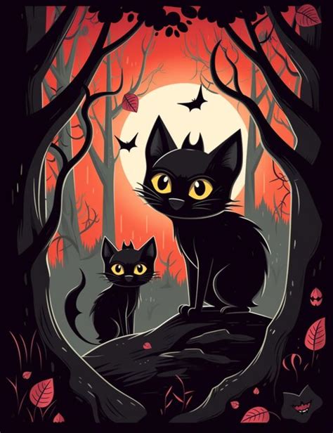 Arte M Stico Del Gato Negro De Halloween Foto Premium