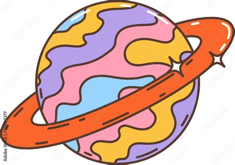 Cartoon Retro Groovy Hippie Planet In S And S Art Vector Symbol